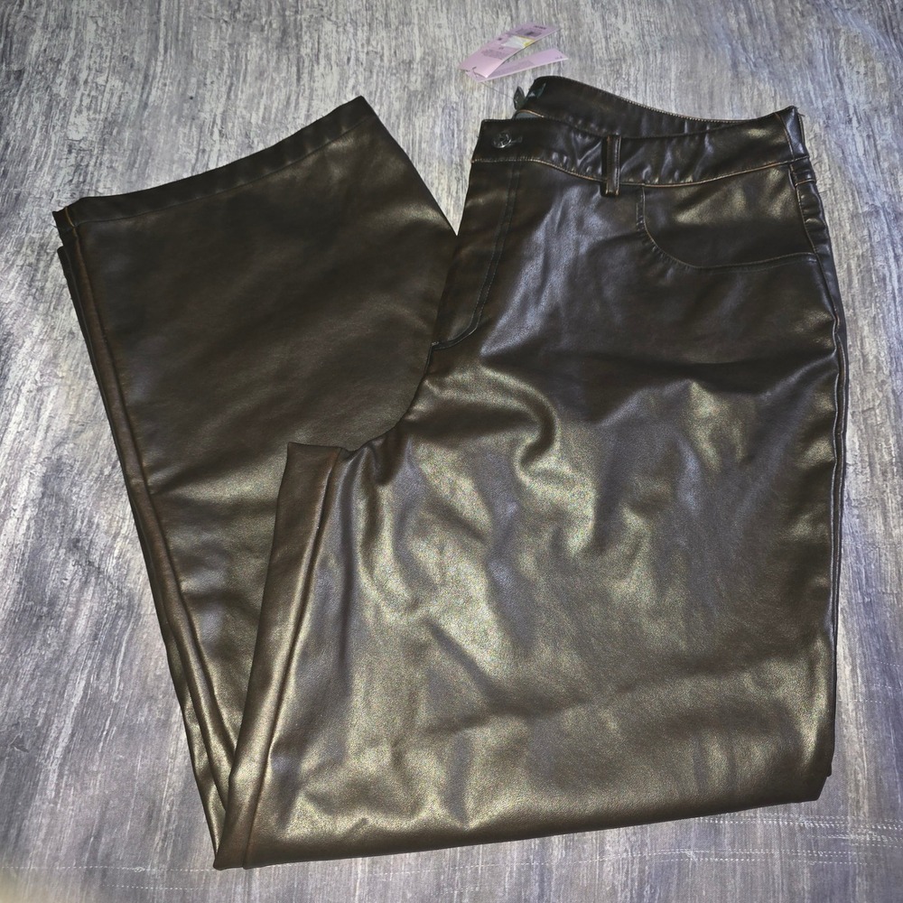 Wild Fable Brown Faux Leather Pants Size 17 NWT High Rise Trousers